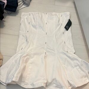 White Strapless denim Dress with Silver Accents